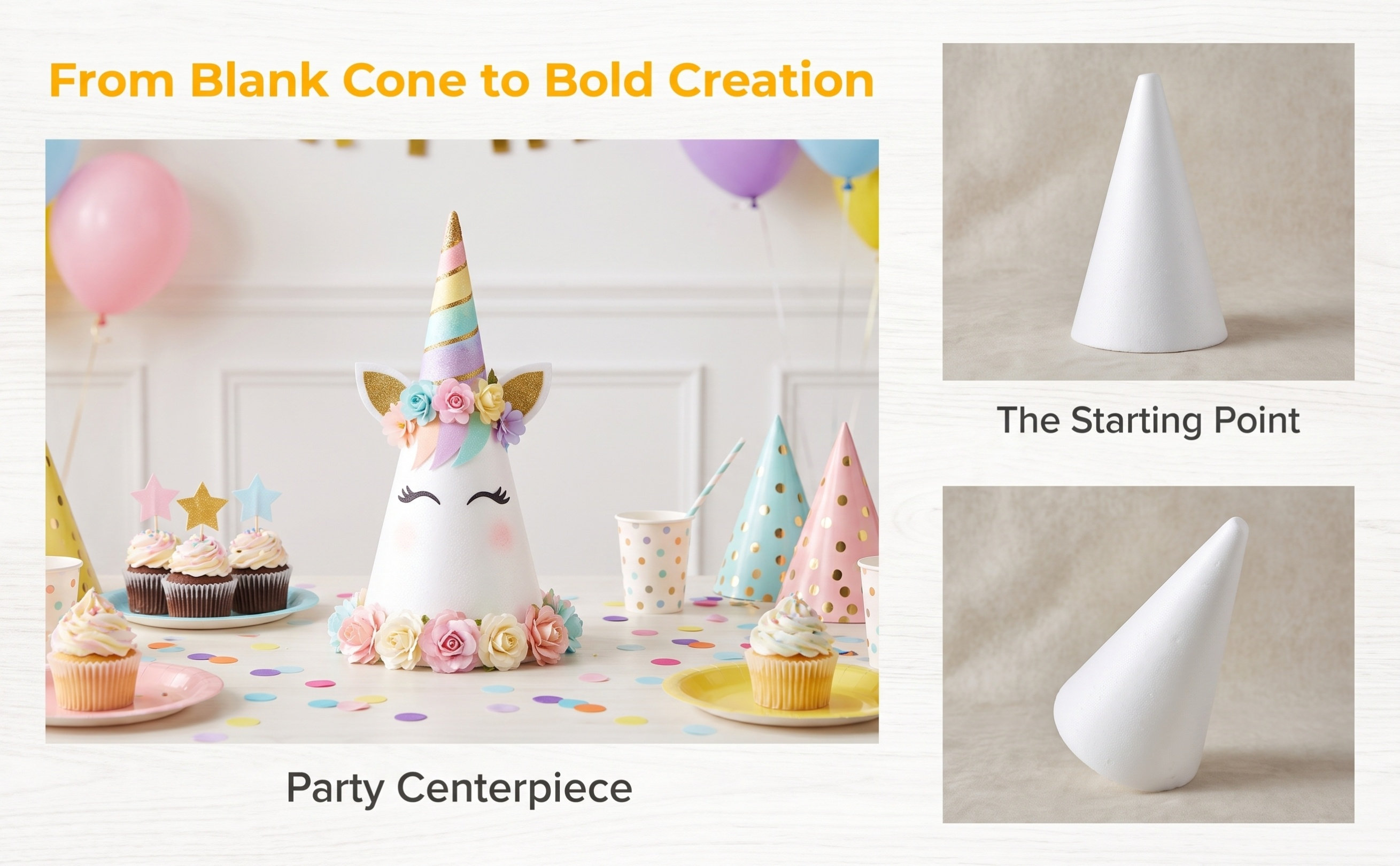Art Craft Holiday - Small Polystyrene Craft Cones White Foam